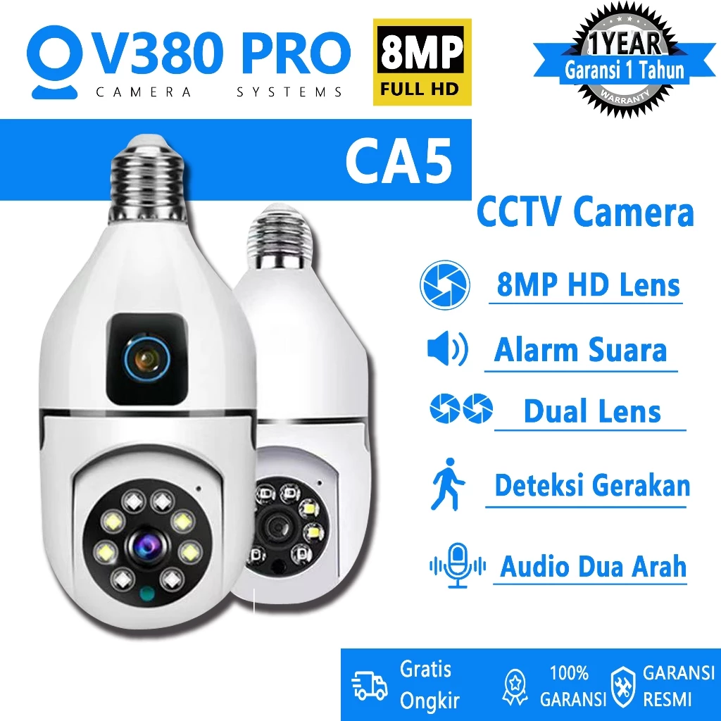 CCTV Dual Lens Kamera HD 8MP Wifi Remote Viewing 360° Motion Detect Security Kamera