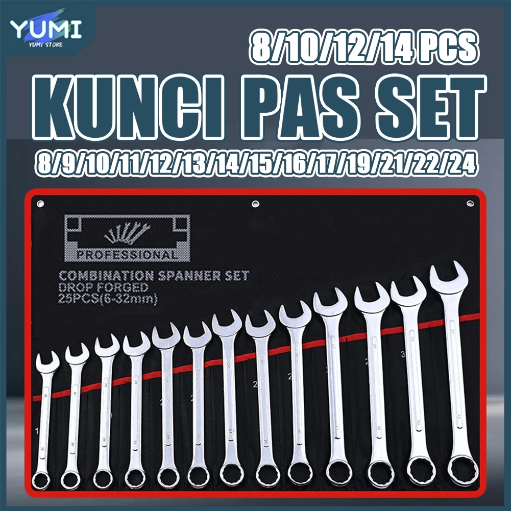 Kunci Ring Pas set/ 8 /10/12 /14 Pcs 8-24mm Kunci Pas/riginal 100%/Kunci Pas Serbaguna Set/Lengkap Perkakas Reparasi Mobil Rumah Tangga