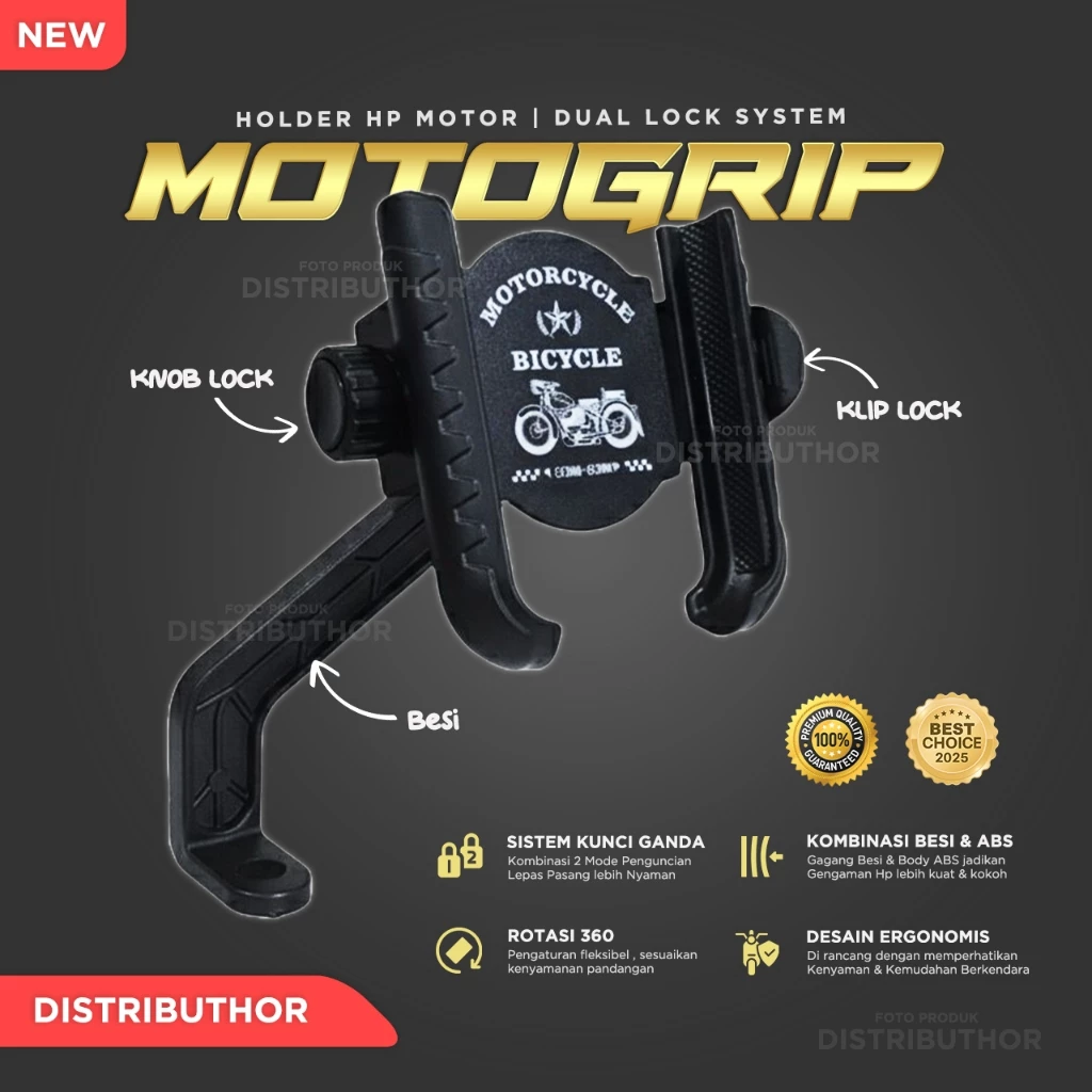 HOLDER HP MOTOR MOTOGRIP DOUBLE LOCK MOBILE PHONE STAND TEMPAT DUDUKAN HANDPHONE DIMOTOR