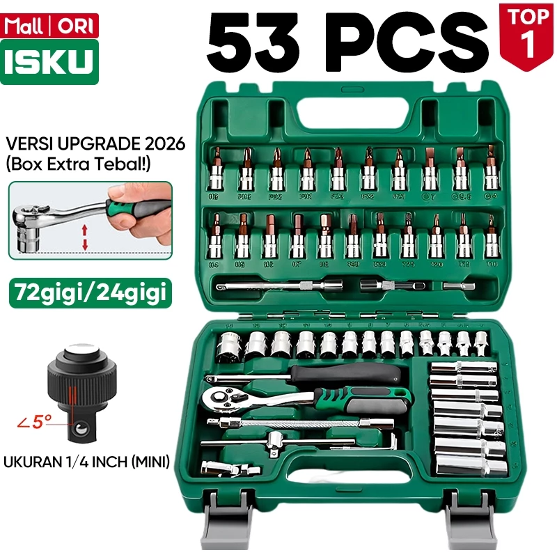 Isku Kunci Sok Set 53pcs Kunci Shock Set Lengkap Kunci Mata Sok 53 PCS Set Socket (1/4 “) Full TOOL KIT 20PCS Isku Kunci Sok Set 53pcs Kunci Shock Set Lengkap Kunci Mata Sok 53 PCS Set Socket (1/4 “) Full TOOL KIT 20PCS